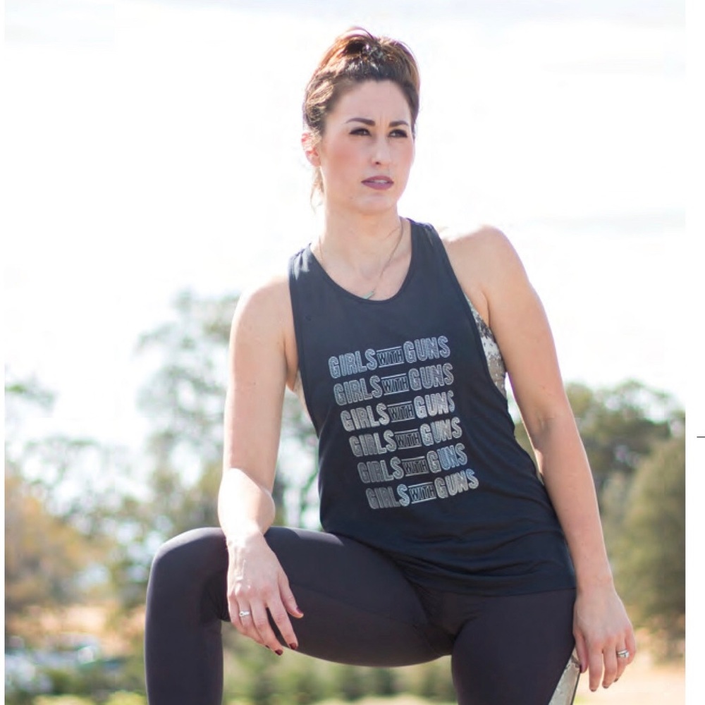 Girls With Guns Clothing Athletic Tank. Black with silver script. Size XS-XL